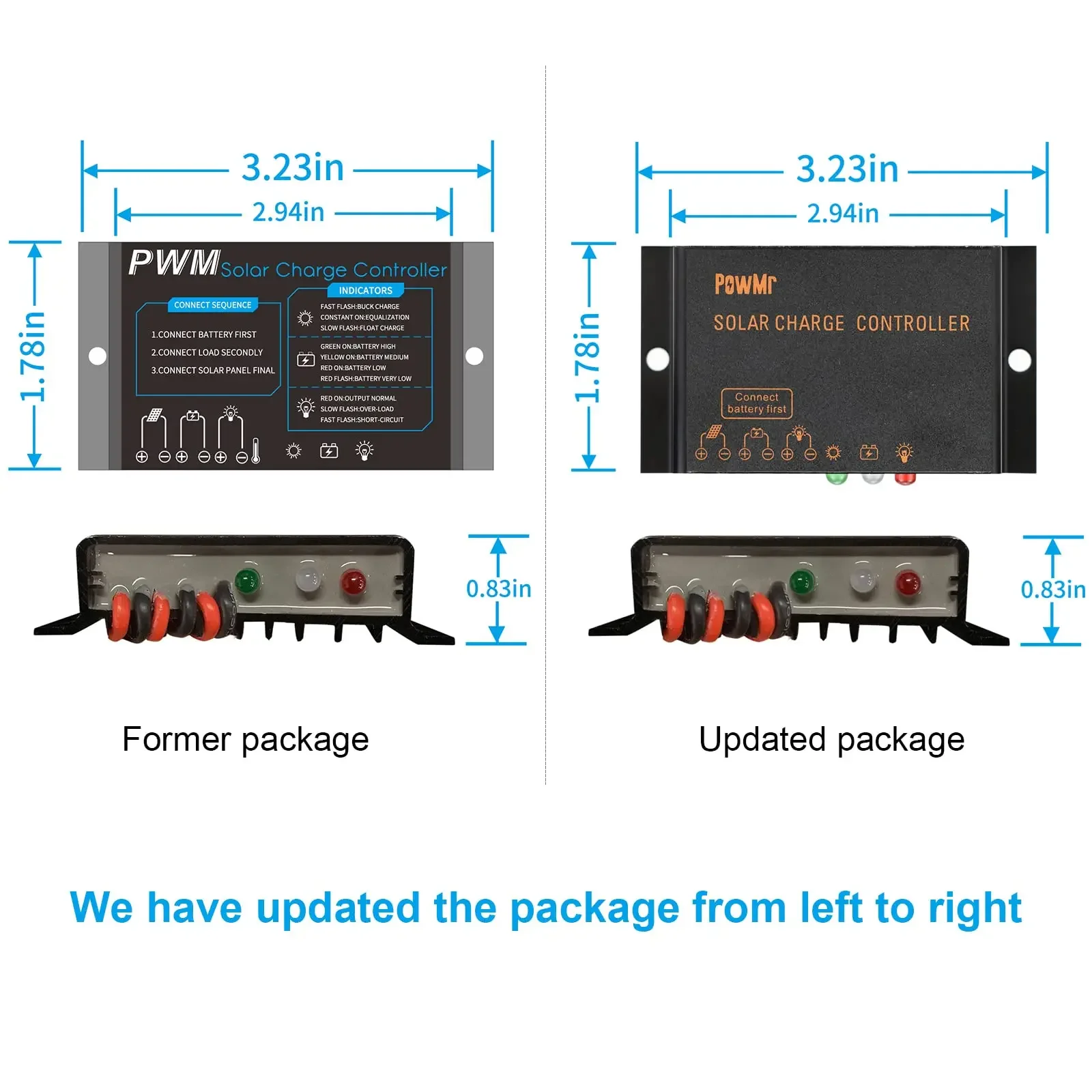 PowMr IP68 Waterproof PWM Solar Charge Controller 10A 12V 24V Battery Regulator Max Panel Power 240W Voltage 41V