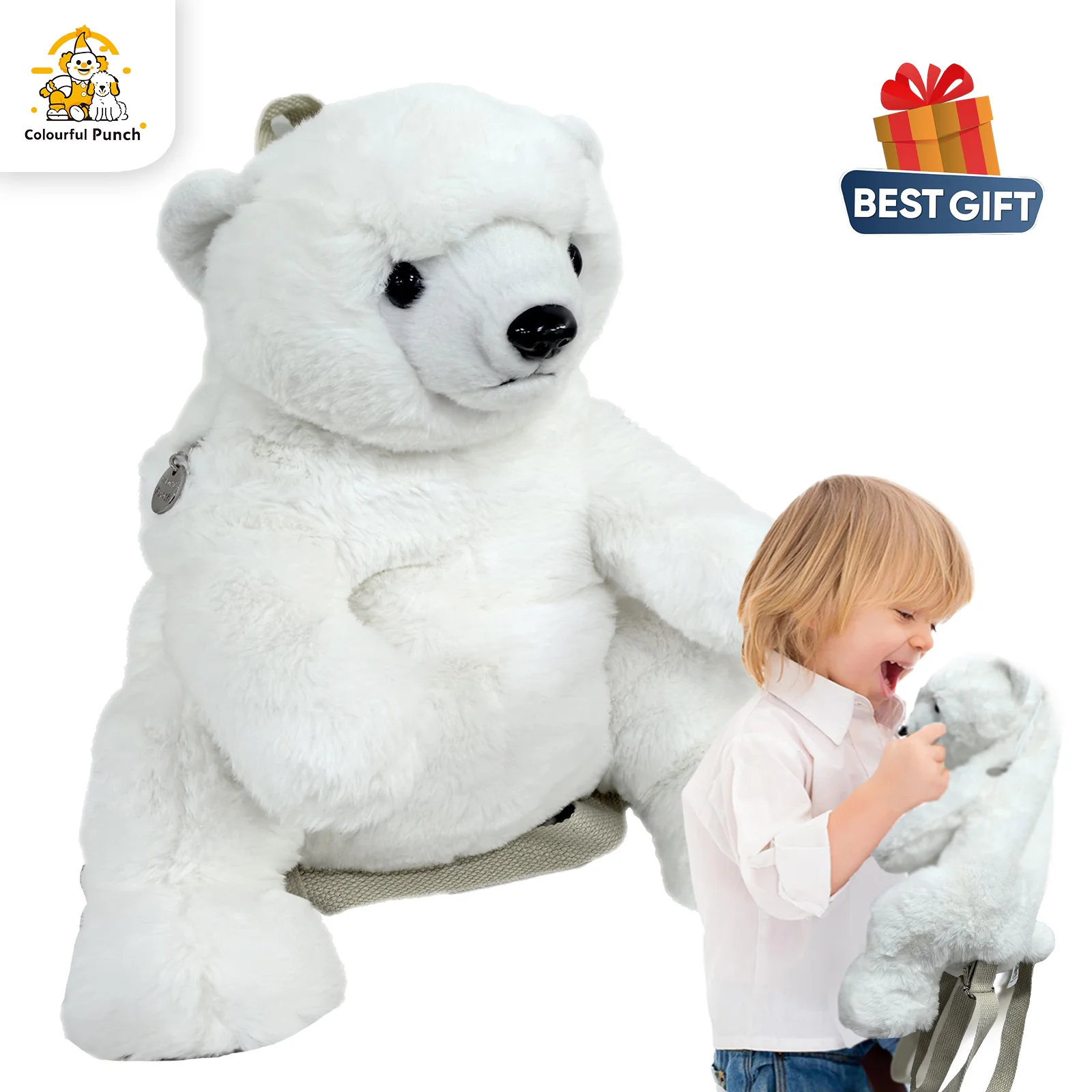 

White Bear Backpack Comforts Dolls, Children Interactively Accompany School Toys