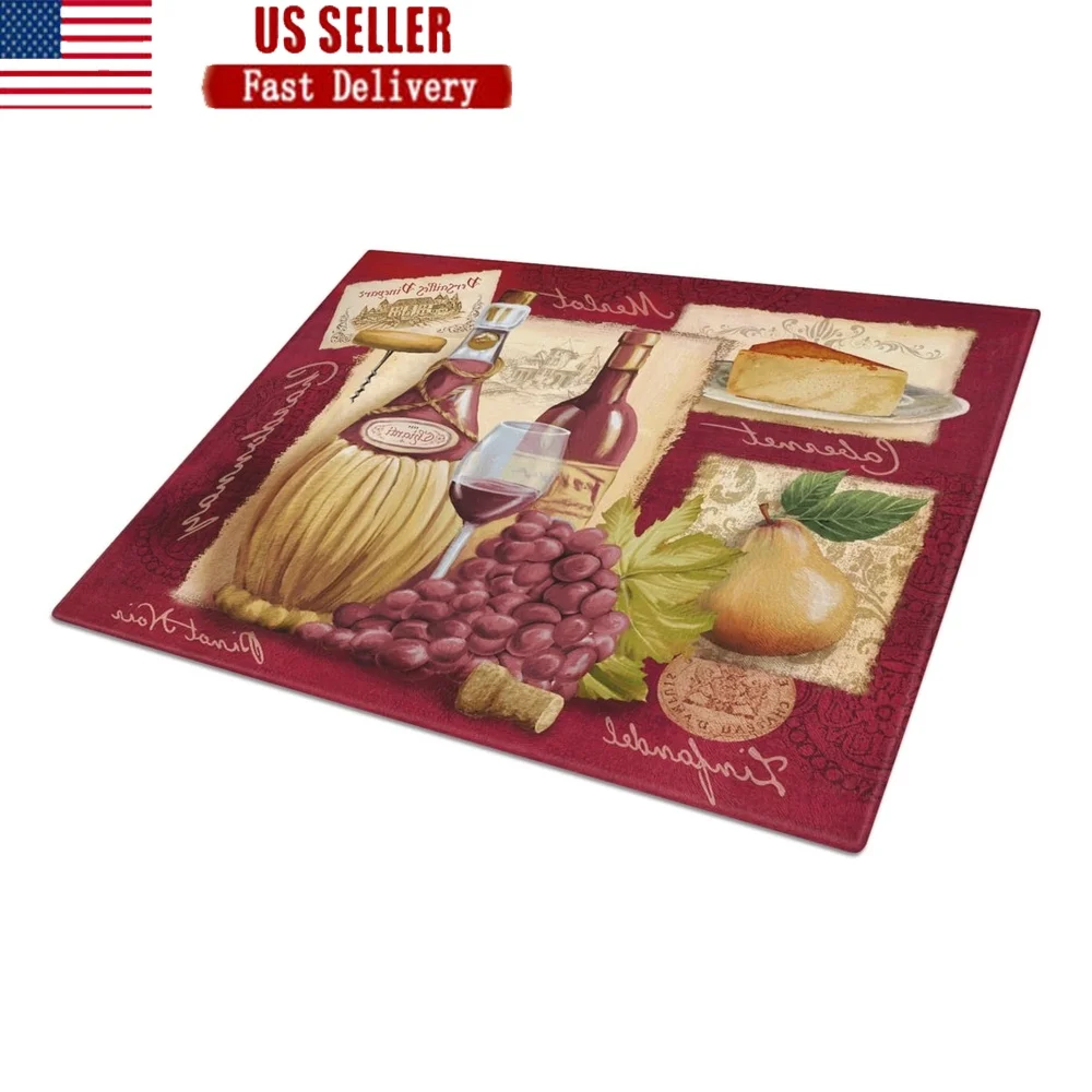 

Large Tempered Glass Cutting Board Heat Resistant Non Skid Feet Colorful Artwork Wine Cheese Kitchen Accessory 12 x 16 Inches