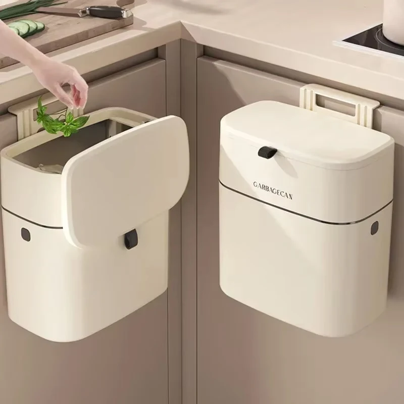 

Kitchen Wall Hanging Trash Can With Convenient Clamshell Lid Household Toilets Large Wall Mounted Garbage Bin Cabinet Trash Cans
