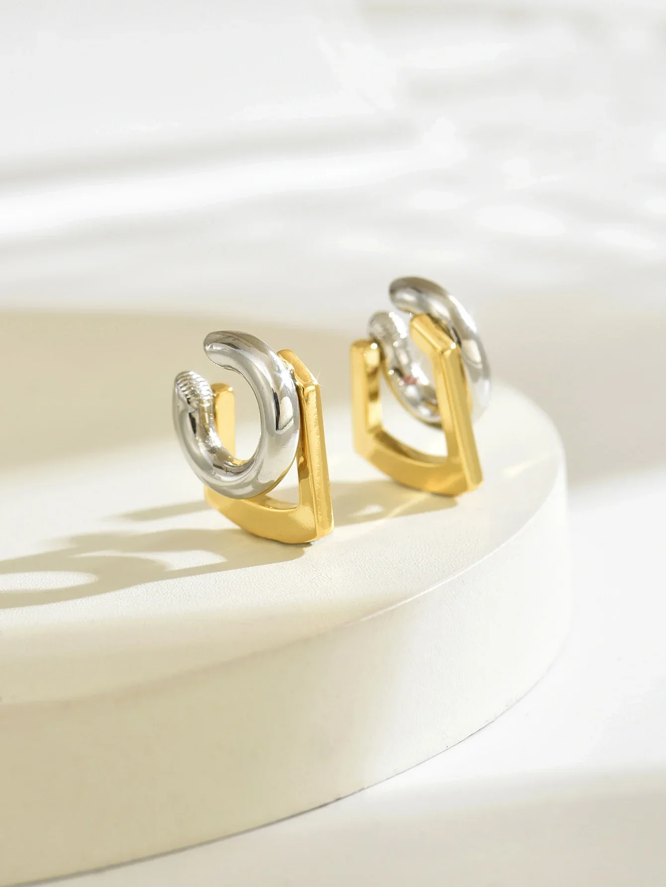 Boucle d'oreille à Clip géométrique, Design Unique, mélange de couleurs or argent, manchette carrée ronde en acier inoxydable, sans Piercing, bijoux cadeau