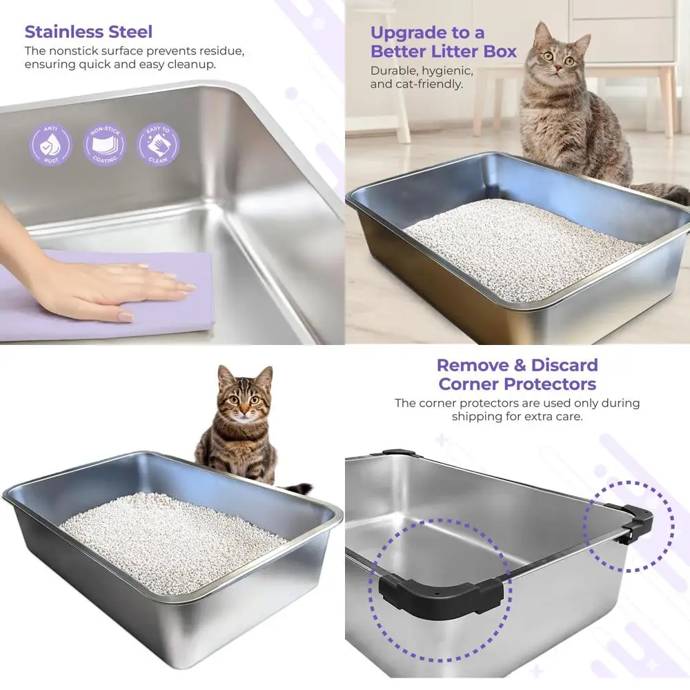 

Extra Large Cat Litter Box for Large Cats - Odorless, Stain-Free, Rust-Resistant - Easy to Clean Litter Tray (1 Pan)