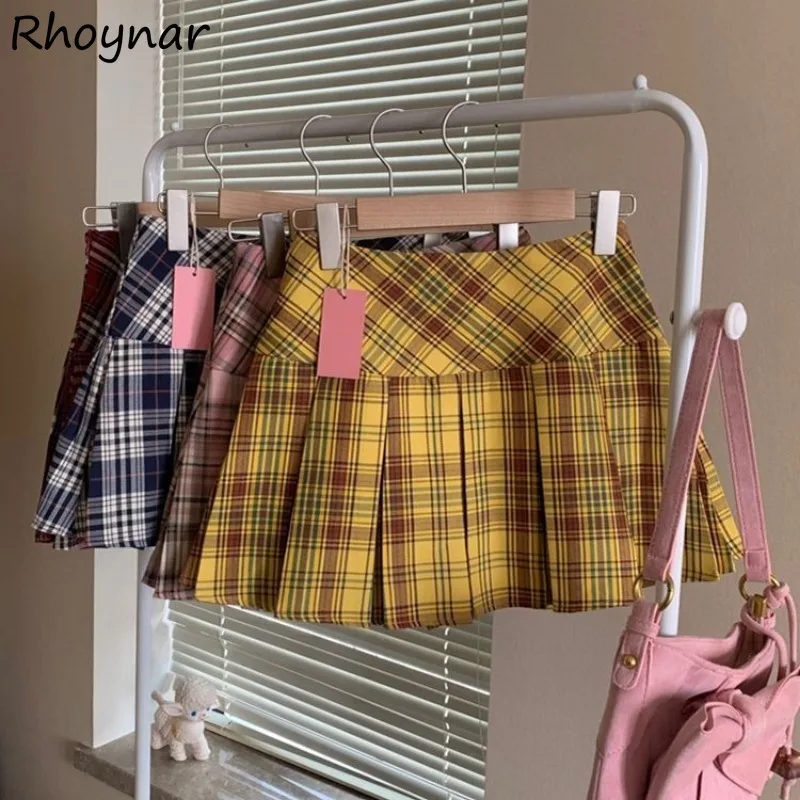 Plaid Skirts Women Summer Hotsweet Students High Waist Pleated Anti-glare Korean Style Leisure All-match Daily Streetwear Chic