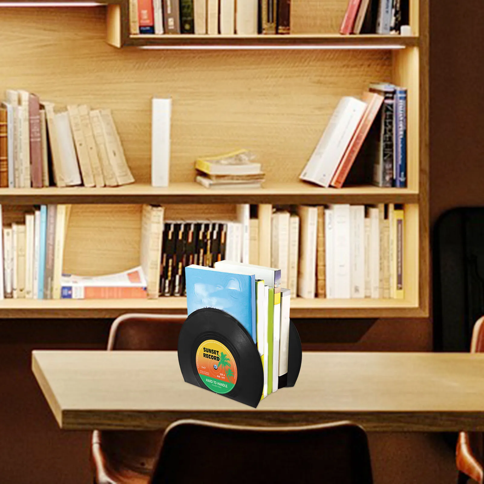 1 مجموعة مسجل فينيل نمط البلاستيك Bookend حامل كتب الثقيلة لأرفف المكتب منظم الملفات سطح المكتب القراءة #4