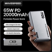 MOVESPEED E20 20000mAh Power Bank 65W Type C Fast Charging External Battery Portable Charger Powerbank for MacBook Lenovo Laptop