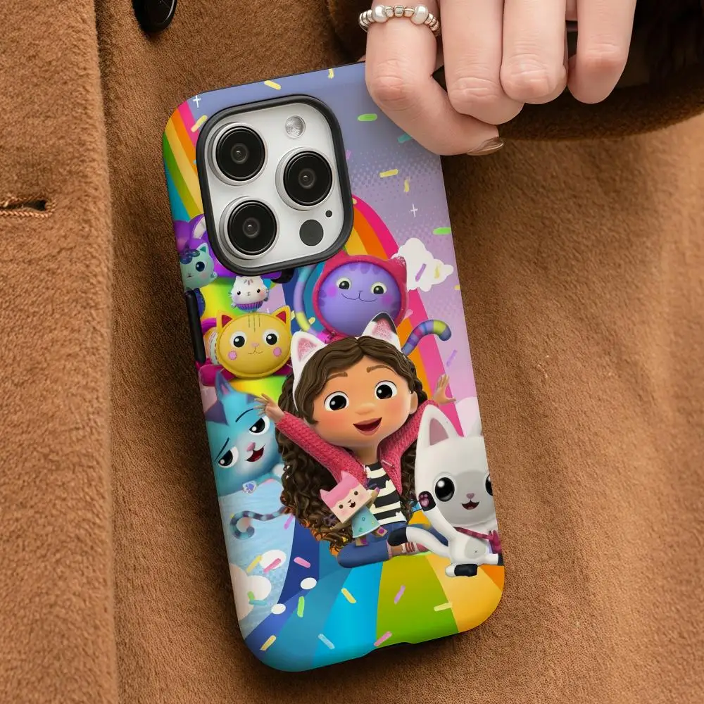 

Cartoon G-Gabbys Dollhouse Phone Case For iPhone 16 15 14 13 12 Pro Max Plus Glossy HD Double-Layer Liquid Back Film Hard Shell