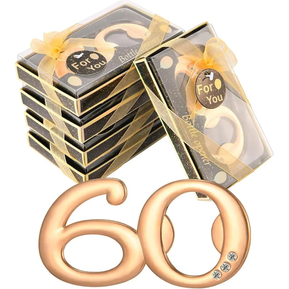 

60th Birthday Party Favors: 50 Gold & Black Bottle Openers for 60th Anniversary Celebration