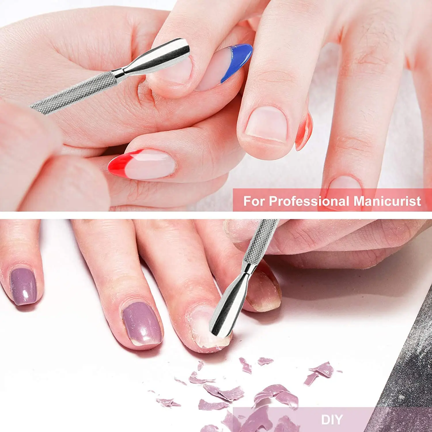 Metal Cuticle Pusher Tool Double Sided for Manicure Pedicure Stainless Steel Curved Edge Professional Quality Cuticle Remover