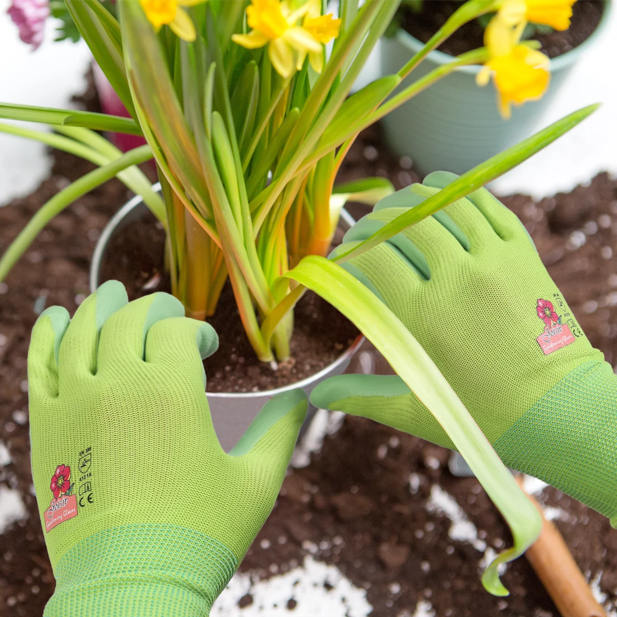 Imagem -05 - Luvas Coloridas de Jardinagem Feminina Espuma Nitrílica Plantio de Escavação Proteção contra Unhas e Dedos Unissex Pares