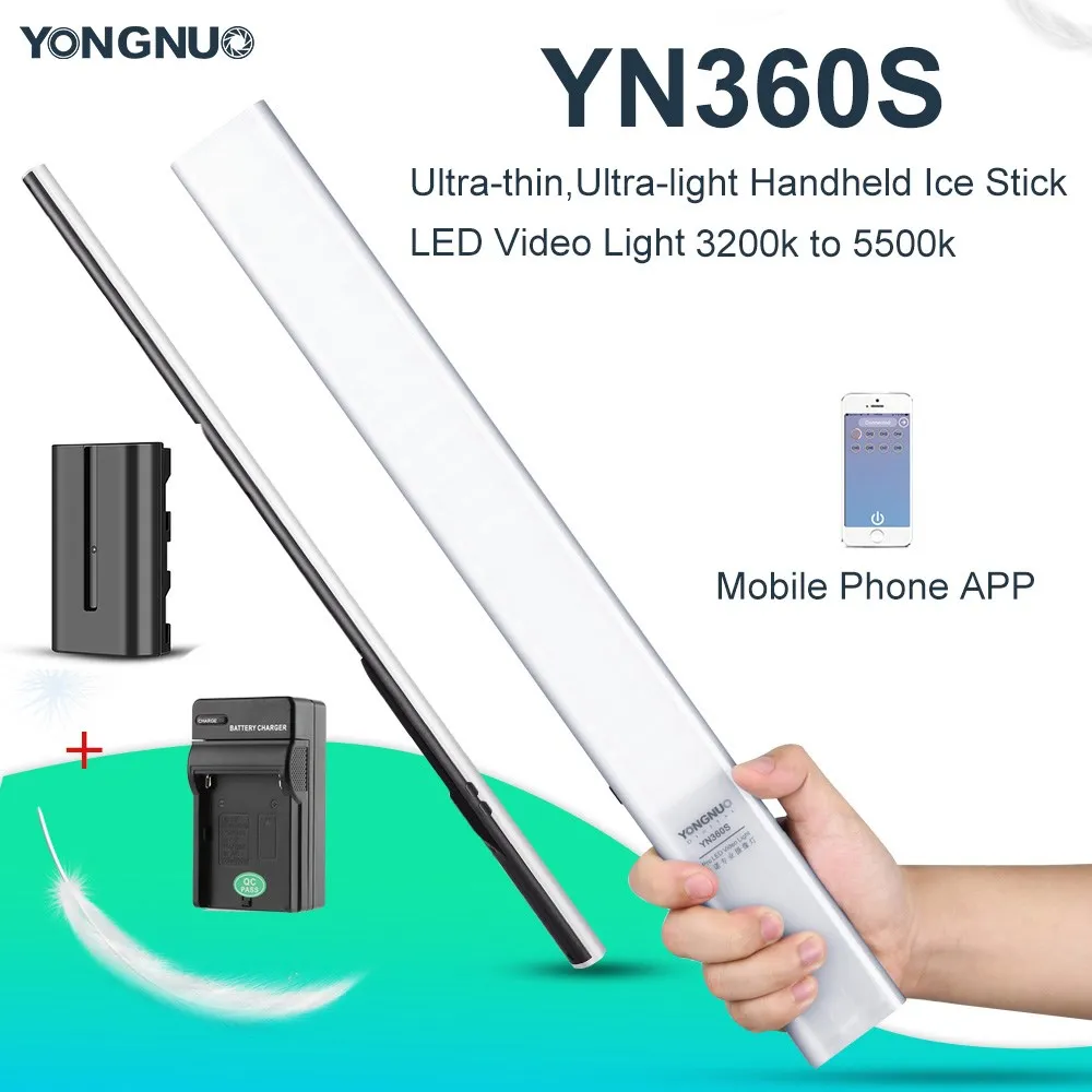 Yongnuo YN360S Ultra-thin,Ultra-light Handheld Ice Stick LED Video Light 3200k to 5500k Controlled by Phone App Camera LED Light