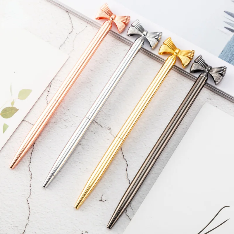 4 Piece Kawaii Ballpoint Pen School Office Supply Stationery Novel Cute Bow Metal Luxury Brand High Quality Spinning Wedding