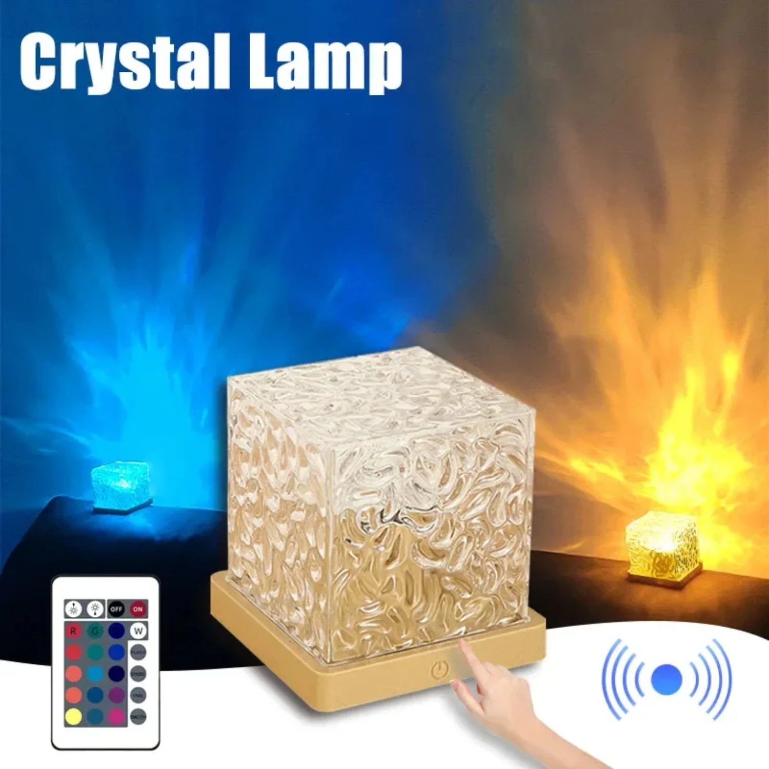 3/16 Colors Dynamic Rotating Water Ripple Projector Night Light Flame Crystal Lamp  Living Room Study Bedroom Bedside Decor