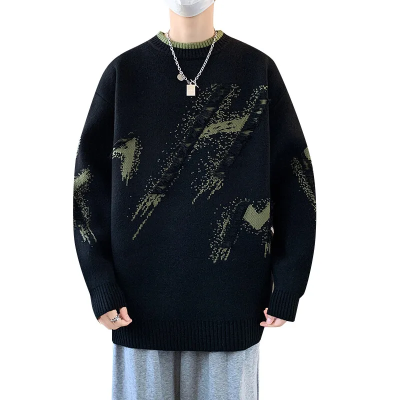 2025 Autumn Men Casual Sweater Tassels Patchwok Cute Couple Sweaters Round Neck Long Sleeve Male Knitted Harajuku Pullover
