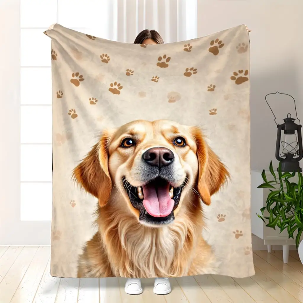 

Флисовое одеяло Golden Retriever с принтом собачьей лапы, мягкий уютный домашний декор для гостиной или спальни, подарок для любителей домашних животных
