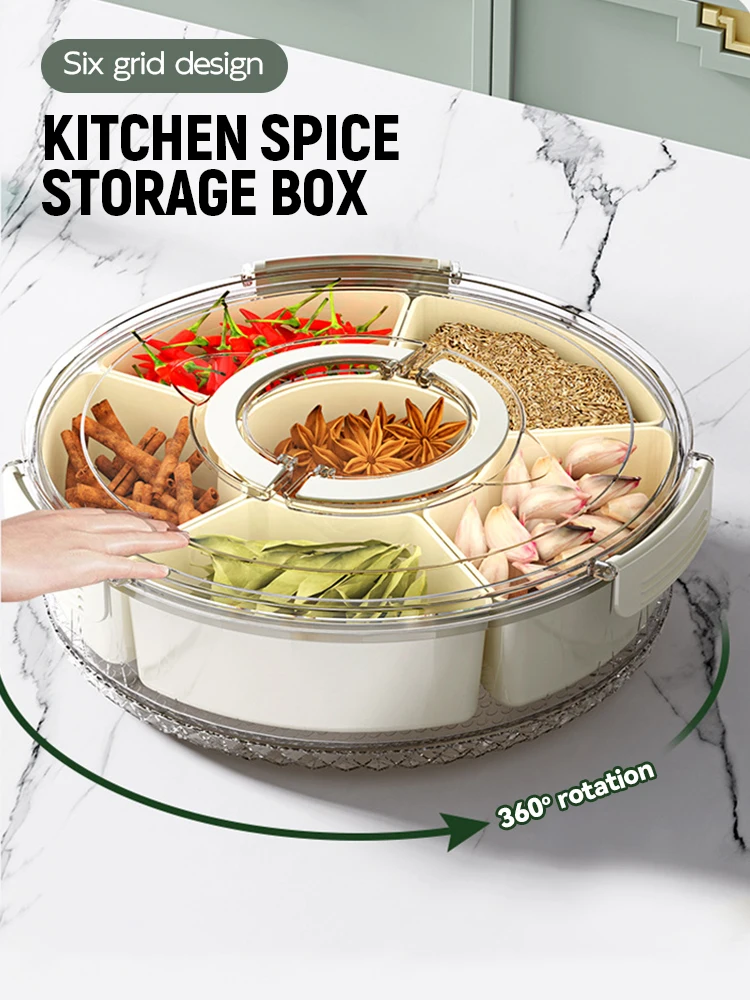 

Divided Serving Tray Storage Box Kitchen Portable Sub-format Seasoning Separator Box Fresh-keeping Snack Fruits Food Box