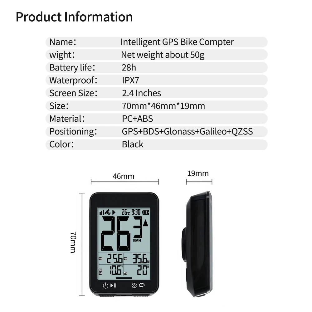 New Wireless Bike Computer USB-C Rechargeable Waterproof GPS Speedometer Odometer Bicycle Computer with Backlight Holder