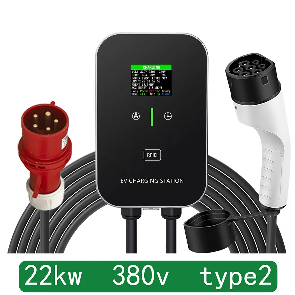 Car Home EV Charger Type 2 Charging Cable 5 PIN CEE 32A 22KW EV EV Wallbox Timing Delay Waterproof EV Wallbox