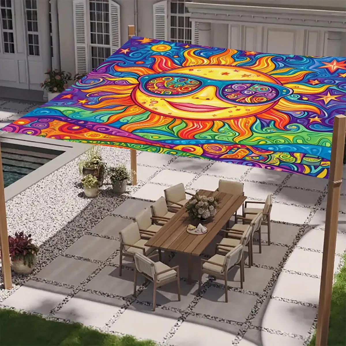 Colorful Sun Moon Camping Sunshade Tent Camping Tarpaulin Picnic Cover Portable Outdoor Camping Tent Terrace Decor Ceiling Cloth image 4