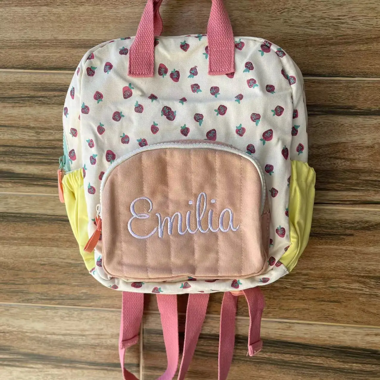 New Cotton Canvas Strawberry Colored Cute Children\'s Backpack Personalized Name Schoolbag Baby\'s Primary School Backpacks