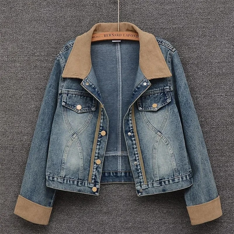 2026 New Vintage Contrast Denim Short Jacket For women Spring Autumn Fashion Casual Versatile Coat Female Motorcycle Jackets Top