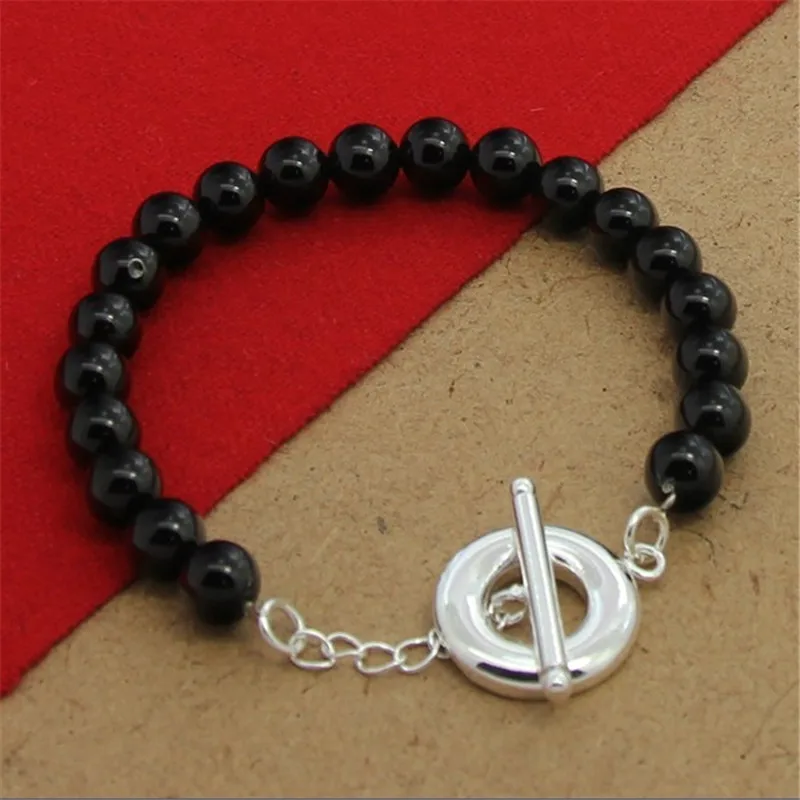 

Браслет из стерлингового серебра 925 пробы с черным жемчугом, пряжка OT, модные ювелирные аксессуары для женщин и мужчин, ювелирные изделия, подарки для свадебной вечеринки