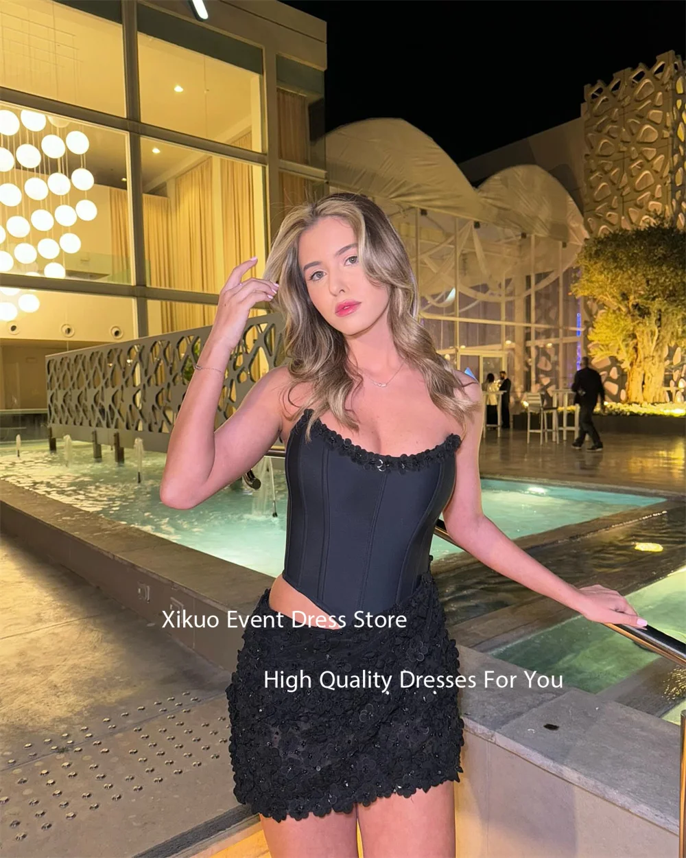 Xikuo расшитое блестками платье для выпускного вечера без бретелек 3D облегающее вечернее платье с цветочным принтом выше колена с вырезом по бокам мини-платье для дня рождения по индивидуальному заказу
