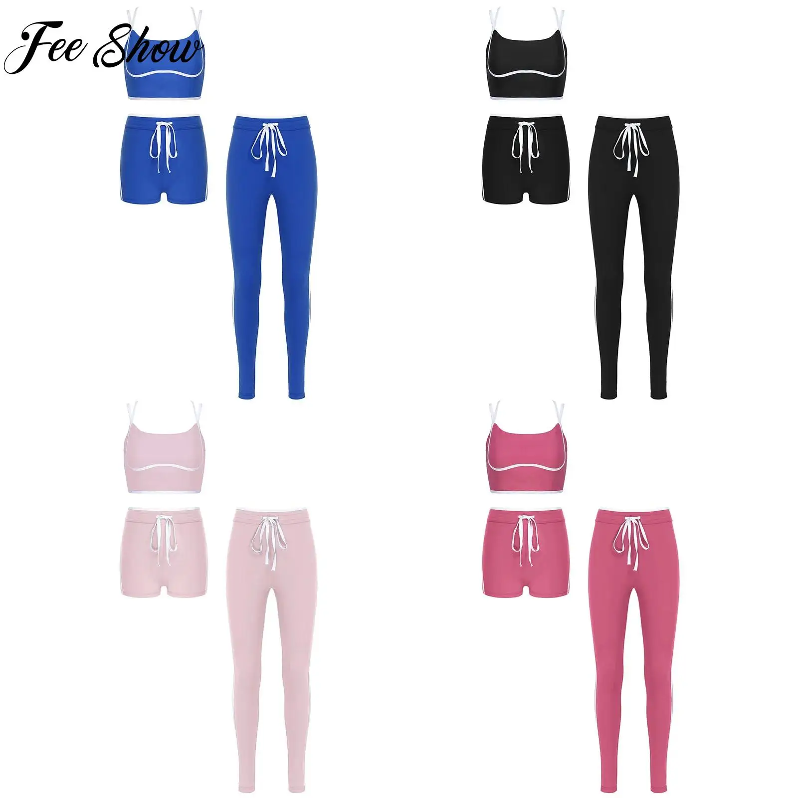 

3Pcs Womens Fashion New Yoga Outfit Sleeveless Built-In Bra Athletic Vest+Shorts+Leggings Set for Sports Gym Workout Active Wear