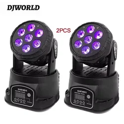 Luz LED de cabeza móvil para escenario, lámpara RGBWA + UV 6 en 1 de 7x18W, 2 piezas, DMX, para DJ, club nocturno, fiesta, concierto, escenario profesional