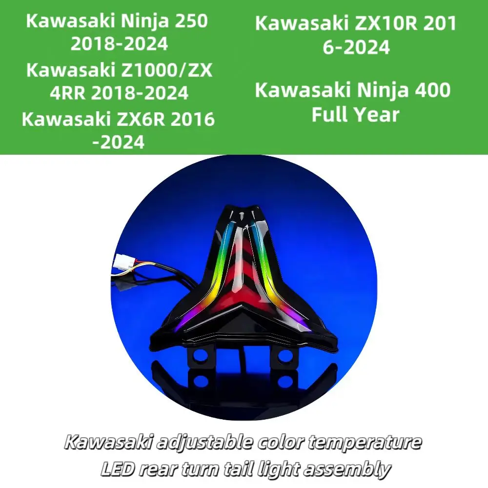

Короткий задний фонарь Bluetooth LED с динамическим указателем поворота, подходит для мотоциклов Kawasaki Ninja 400 ZX4R ZX6R, крепление на номерной знак