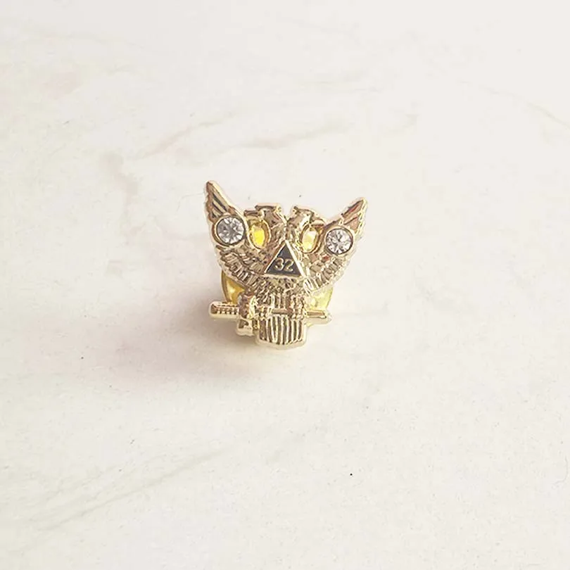 Masonic Pins 32 Degree Eagle Lapel Gold Color Scottish Rite Rays Custom Metal Badge Craft Owl Freemasonry