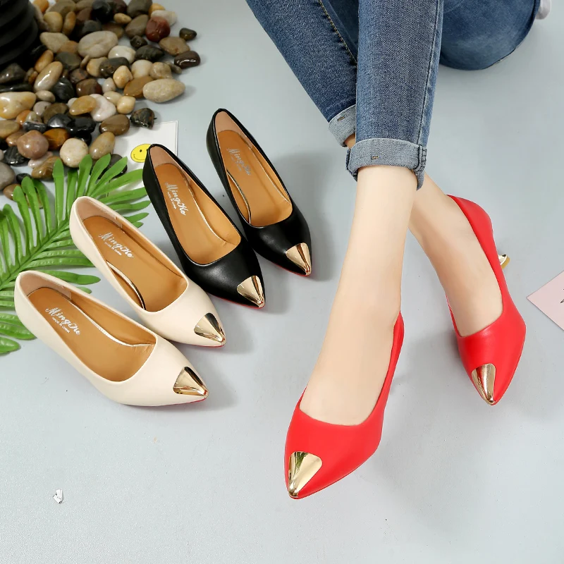 

New Sexy Fashion Metal Pointed Toe Banquet Women's Pumps Spring Thin High Heels Ladies Stiletto Dress Shoes Black Zapatos Mujer