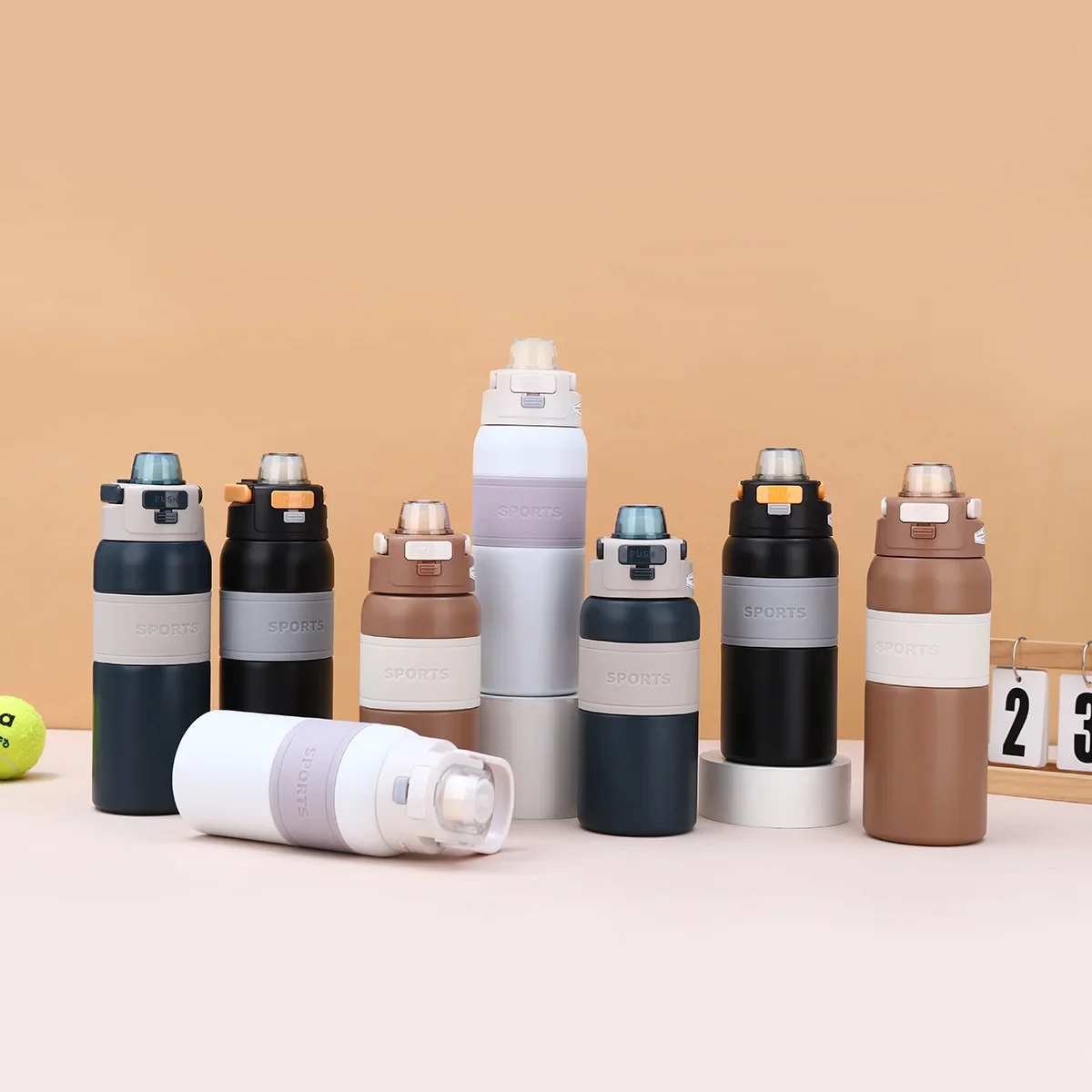 600/800ml Sports Thermos Cup With Bounce Lid Handle,Double Stainless Steel Vacuum Flasks,Outdoor Large Capacity Water Bottle