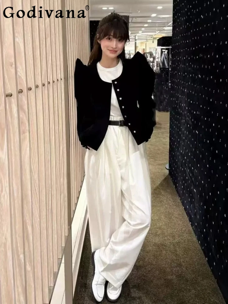 

Japanese Style Fashion Ladies Casual White Trousers Spring and Summer New Women's Elastic Waist Embroidered Loose Wide-leg Pants
