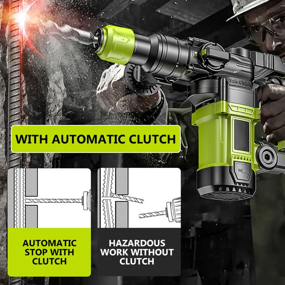Electric Impact Drill Hammer Multifunctional Rotary Electric Pick with auto clutch, Hammer/Pickaxe/Drill all in one 220V