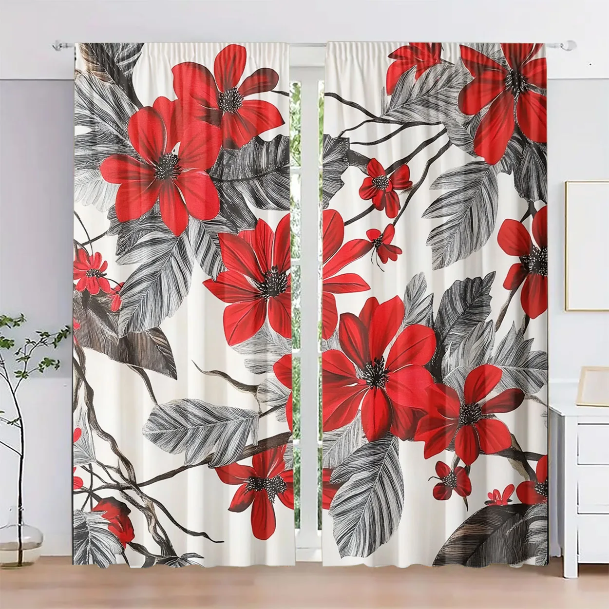 2Pc Red Floral Patt…
