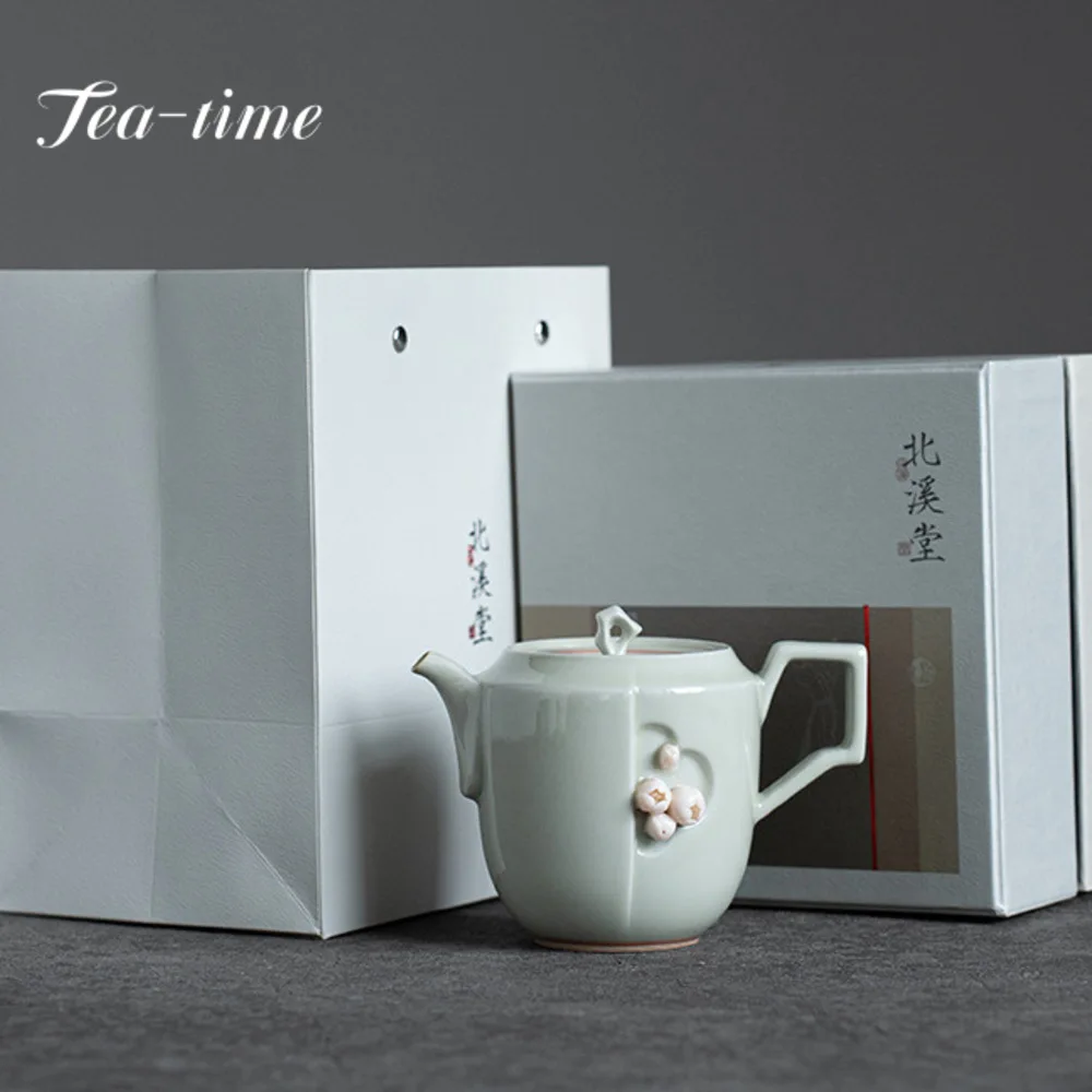 Retro Ice Table Gray Glaze Ceramic Teapot Handmade Flower Pot Household Creative Tea Making Kettle Chinese Tea Set Collection