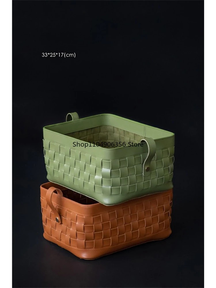 for New color medieval green/amber orange classic woven storage basket saddle leather high-looking dirty clothes basket