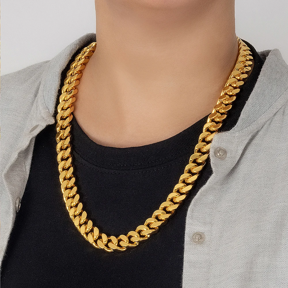 Golden Necklace Italian Design 13.5MM Cuban Curb Chain Statement High Polished Timeless Minimalist 925 Sterling Silver Jewelry