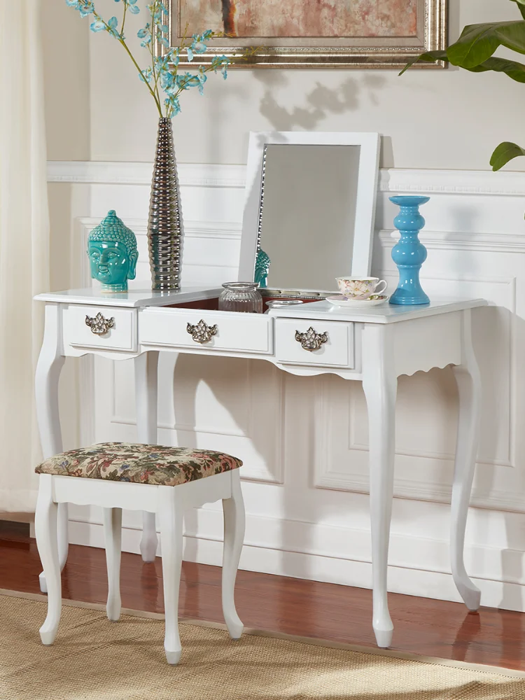 ~American solid wood dressing table clamshell with mirror dressing table computer integrated table multi-function light luxury