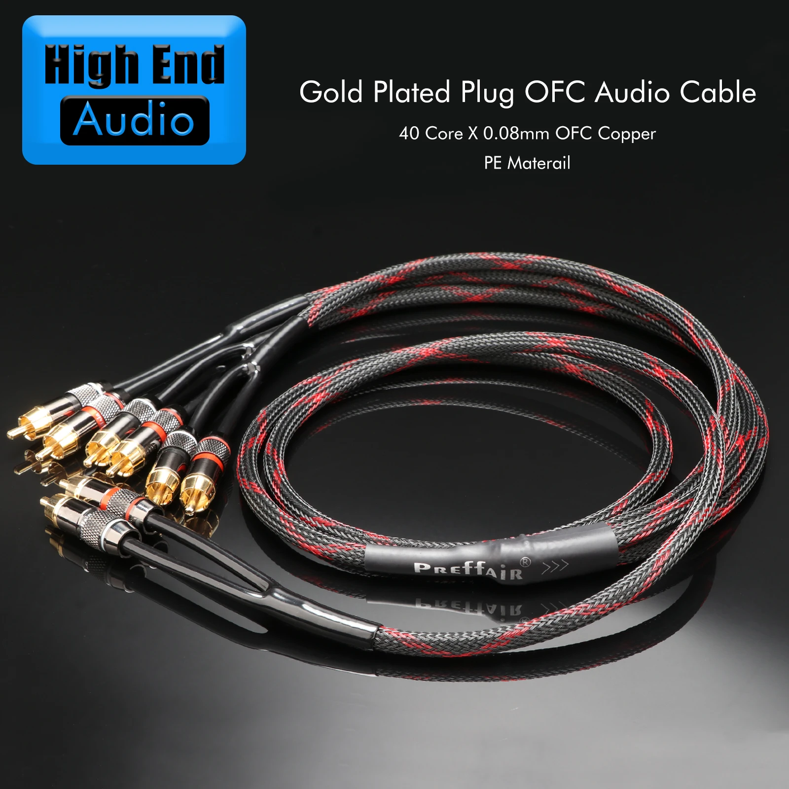 Preffair HIFI RCA Splitter Stereo Audio Cable 2 to 6 Dual Speaker Y Adapter Extension Cord for Home Theater Audio Distribution