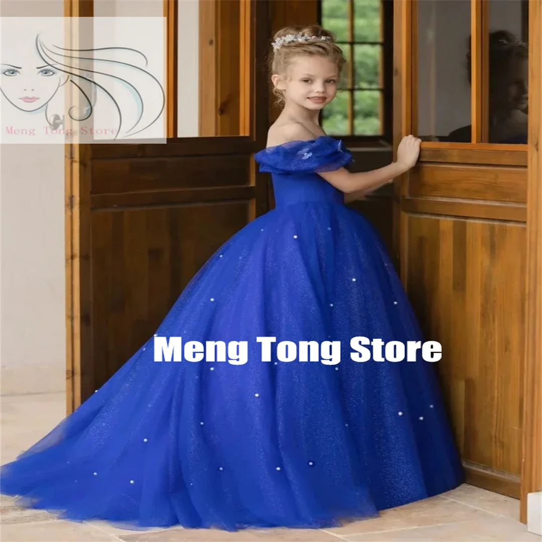 3D Butterfly Applique Royal Blue Tulle Puffy Flower Girl Dress For Wedding Kids Birthday Party First Communion Customized Dress