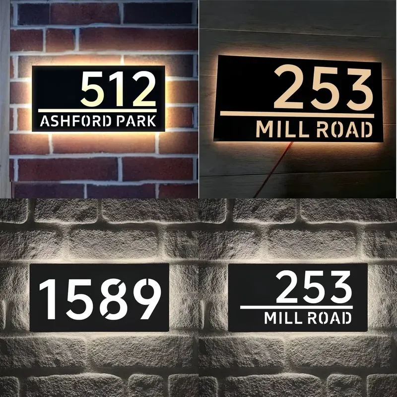 Personalized 3D LED Illuminated House Number Custom Outdoor Acrylic Address Sign Energy Efficient Lighted Wall Display for