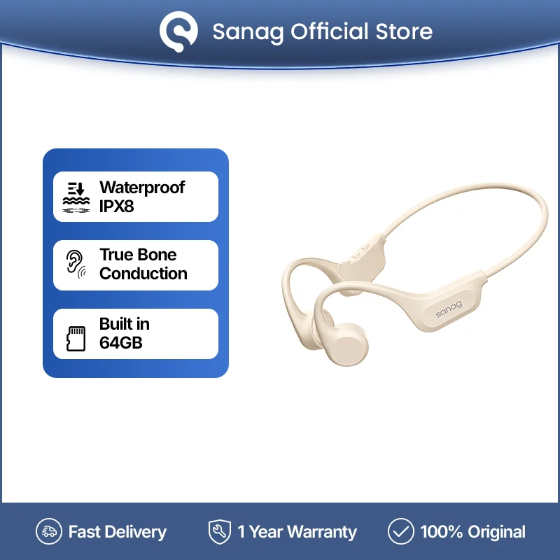 Sanag B60S Pro Bone Conduction Earphone Bluetooth 5.3 64GB Wireless Open Headset IPX8 Swim Waterproof Headphones with Microphone