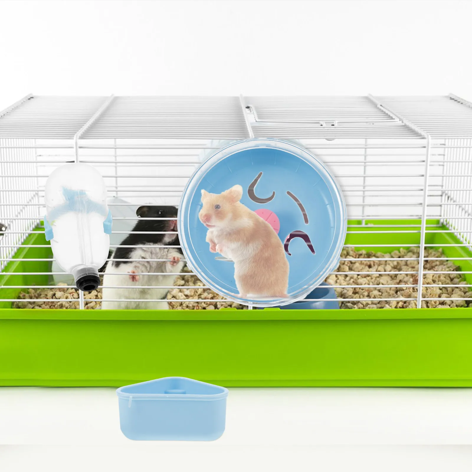 1Set Hamster Cage Running Wheel Water Bottle Food Bowl ABS Small Pet Accessories Exercise Feeder Gerbil Mouse Cage Supplies