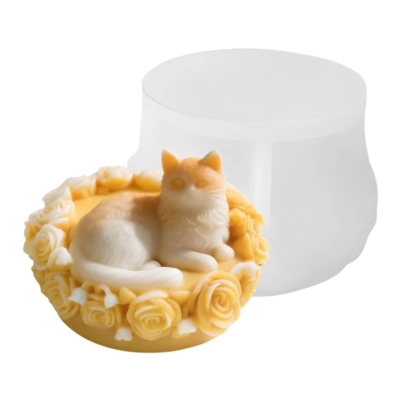 Rose Puss Form Kerze Silikonform spülmaschinenfest kreativ für Wachse schmilzt Seife Herstellung einzigartiger dekorativer – Detail 1