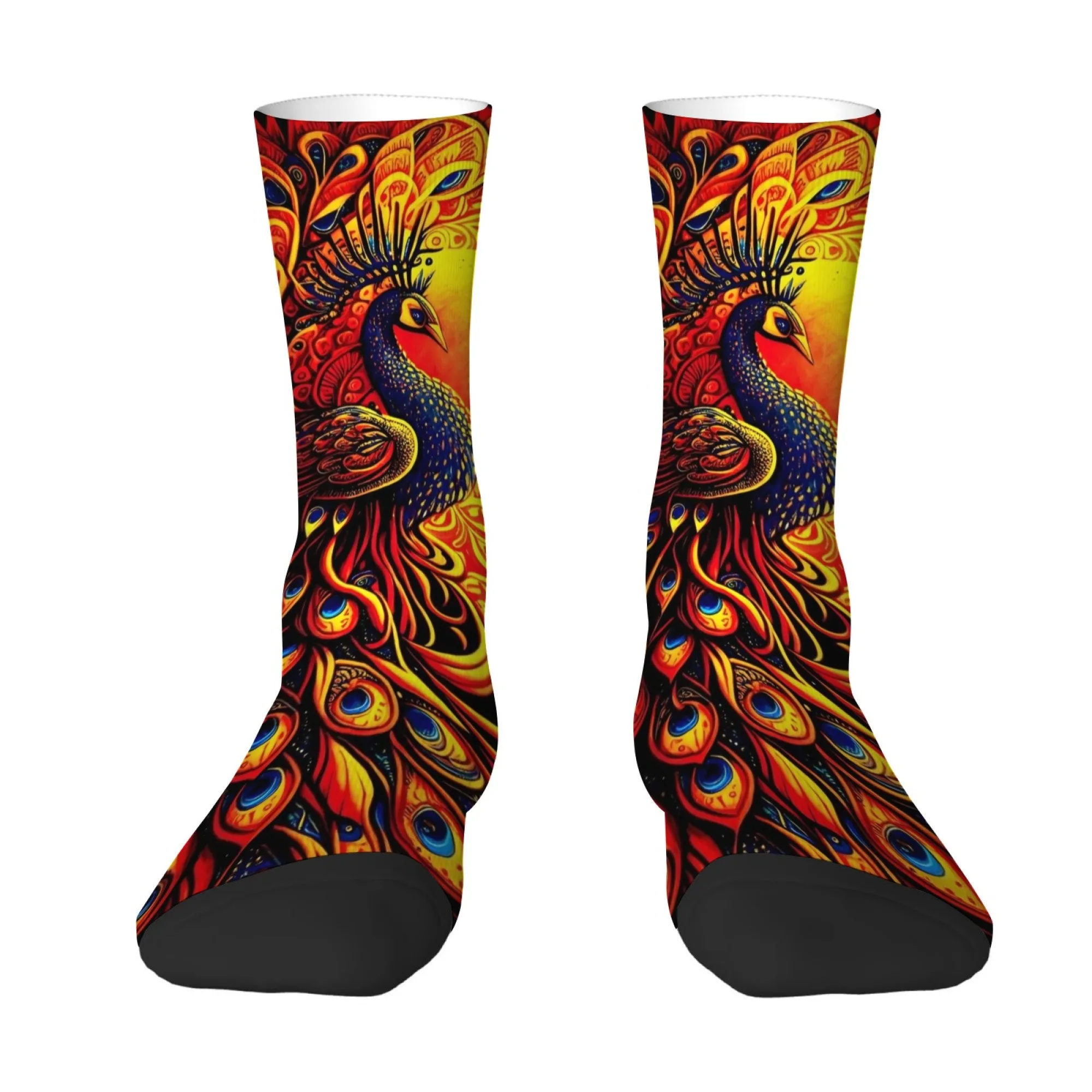 

Men's Socks with A Gold Peacock Print Soft Non-slip and Durable Socks Featuring A Street-style Hip-hop Fun Harajuku Socks