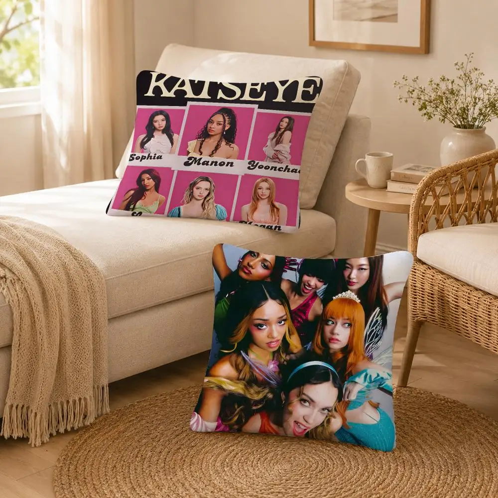 Group Pop KATSEYE Cushion Cover Soft Throw Pillow Cover Washable Plush Cushion Case for Sofa Bed Living Room