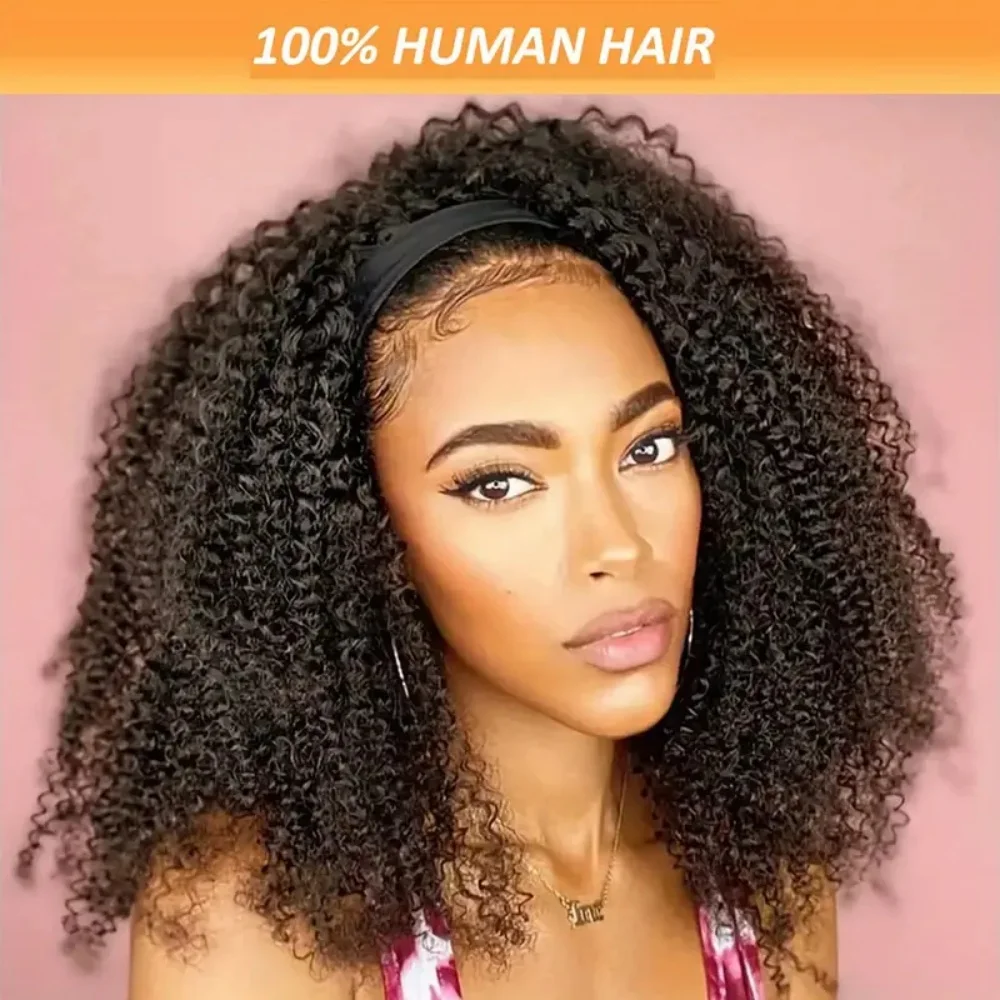 

Afro Kinky Curly Headband Wig 250% Density Human Hair Natural Look Full Machine Made Perfect for Everyday Style Hair Wig ﻿