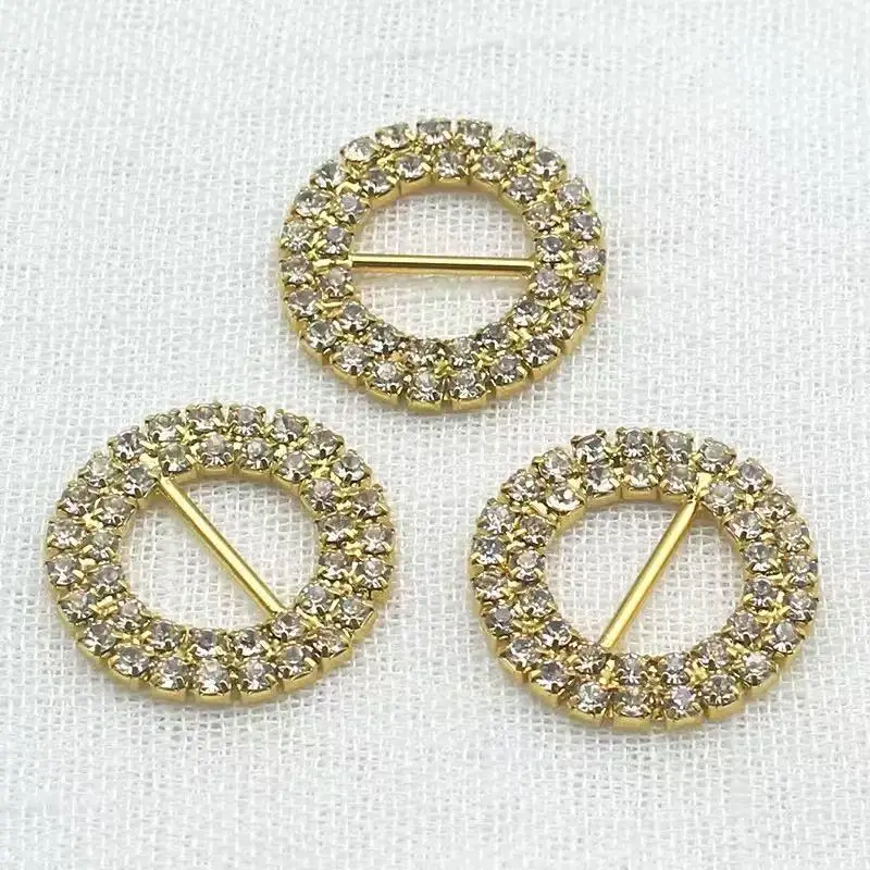10pcs Round Diamante Rhinestone Buckle Chair Sash Ribbon Slider 15mm