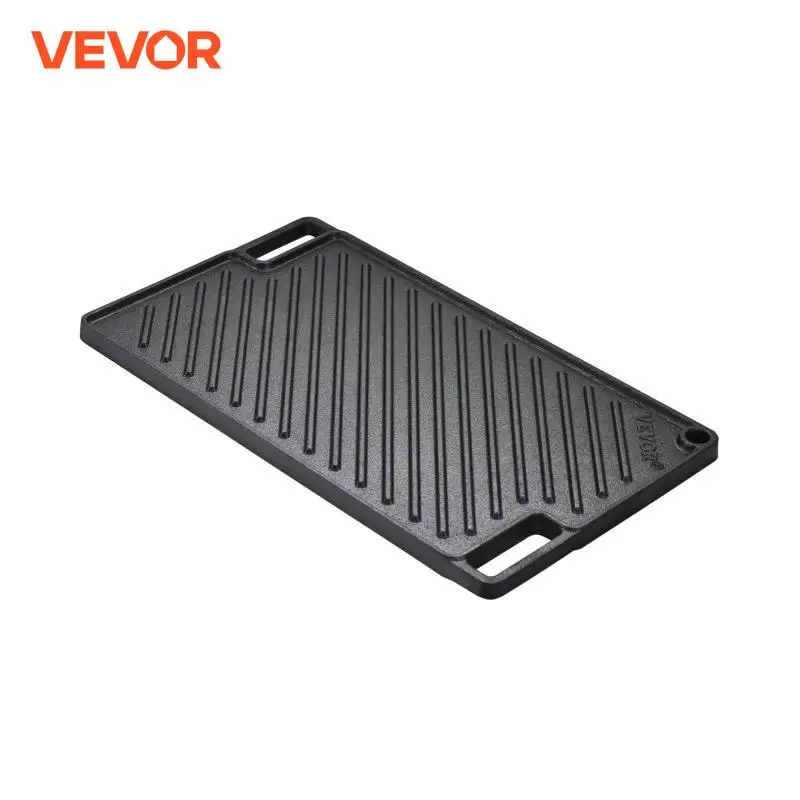 VEVOR Reversible Griddle Pre-Seasoned Cast Iron Griddle Non-Stick Family Pan Cookware with Handles Flat Top Plate for BBQ,